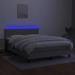 világosszürke szövet rugós és LED-es ágy matraccal 140x200 cm