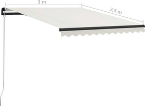 Krémszínű kézzel kihúzható napellenző 300 x 250 cm