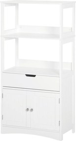 Kleankin Fürdőszobaszekrény 3 Polccal, Fiókkal és 2 Ajtóval – Modern Padlószekrény Konyhába, Hálószobába és Nappaliba 60x33x122.5 cm Fehér | Aosom