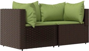 vidaXL 2 db barna polyrattan kerti sarokkanapé párnákkal