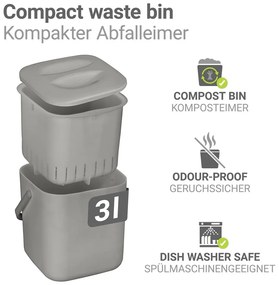 Világosszürke komposztálható hulladék gyűjtő 3 l Conny – Wenko