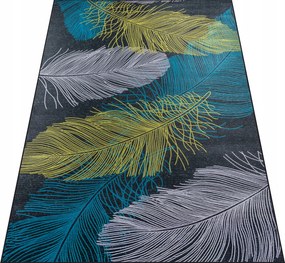 Szőnyeg 220X160 Toll Levelek A Nappaliba Csúszásgátló Fekete Print Divatos Bcf