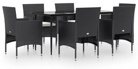 vidaXL 7 részes fekete kerti étkezőgarnitúra párnákkal