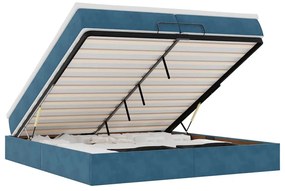 Ottomán ágykeret matracokkal Sötétkék 200x200cm bársony