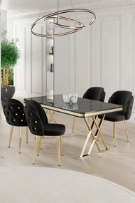 Rigel étkezőgarnitúra, fekete márvány-arany, 130 cm – TR240CHR2234
