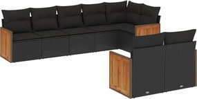 vidaXL 8 részes fekete polyrattan kerti ülőgarnitúra párnákkal