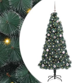 vidaXL Műfenyő, elővilágítva, díszlabda szettel Zöld 150 cm PET