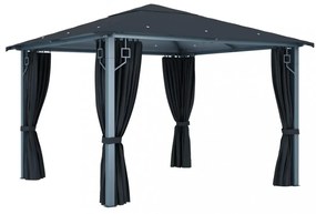 antracit alumíniumpavilon függönnyel/LED fényfüzérrel 3 x 3 m