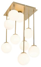 Modern mennyezeti lámpa arany opálüveggel 9 lámpás - Athén
