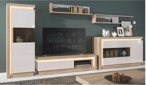 TV asztal 02,  riviéra tölgy/fehér extra magasfényű, LEONARDO