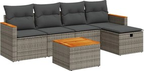 vidaXL 6 részes szürke polyrattan kerti ülőgarnitúra párnákkal
