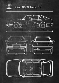 Poszter Saab 9000 Turbo 16 Patent Séma Blueprint Poster