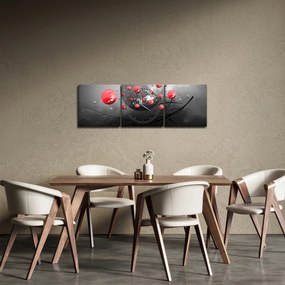 Piros absztrakt gömbök képe (órával) (90x30 cm)