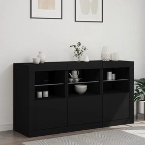 fekete tálalószekrény LED-világítással 123 x 37 x 67 cm