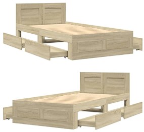 sonoma-tölgyszínű szerelt fa ágykeret fejtámlával 90 x 200 cm