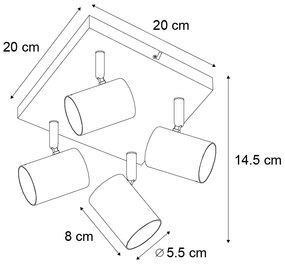 Modern mennyezeti lámpa fehér 4-lámpás állítható szögletes - Jeana