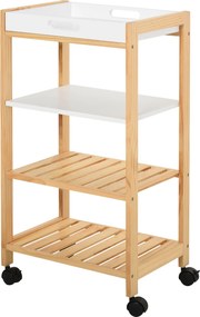 HOMCOM Konyhai Kocsi Háztartási Szolgáltató Kocsi 4 Szinttel, Kivehető Tálcával, Univerzális Kerekekkel 40x30x76 cm Fehér Fa | Aosom