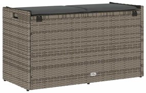 szürke polyrattan kültéri tárolópad párnával 100 cm