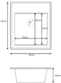 SINK Quality Mosogató minőségi Ferrum Új 4050, 1 kamrás gránit mosogató 400x500x185 mm + arany szifon, fekete foltos, FER.4050.BP.XG
