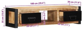 TV szekrény 100x30x25 cm tömör durva fa Mango