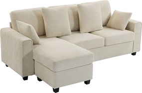 HOMCOM L-alakú sarokkanapé, 235,5 cm, 3 személyes, fordítható chaiselong, bézs ponttextúrás bársony, mély és tágas ülések | Aosom