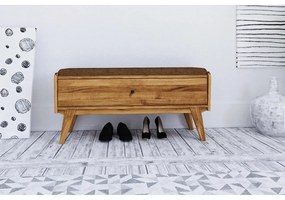 Tölgyfa pad tárolóhellyel, narancssárga ülőrésszel Retro - The Beds