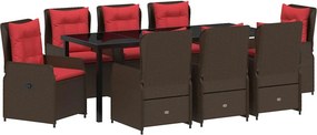 vidaXL Kert étkező szett 9 pcs Barna Poli rattan