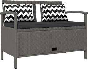 Outsunny Kerti 2 Személyes Pad, 160L PE Rattan Tároló Pad, Párnával, 2 Párnával, Acél Váz, 112 cm, Szürke | Aosom