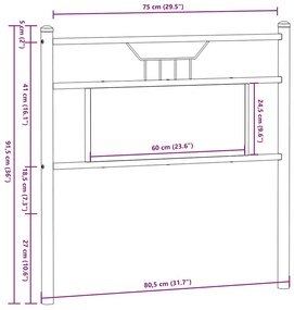 füstös tölgy színű szerelt fa és acél fejtámla 75 cm