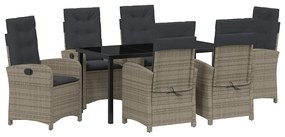 vidaXL Kert étkező szett párnával 7 pcs Szürke polirattan