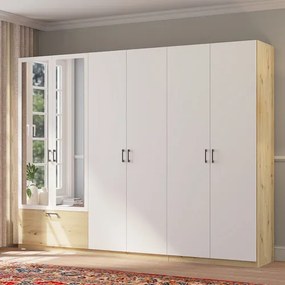 ALTA Óriás Gardróbszekrény Tölgy/Matt Fehér Színben, Tükörrel. 270 cm