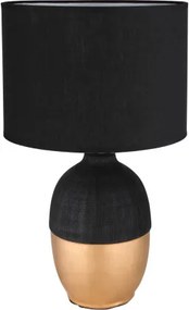 Globo 21627B Asztali lámpa fekete kerámia, arany színű kerámia, fekete textil, fekete PVC kábel, billenőkapcsoló a kábelen, ø: 250mm, M:430mm, kábelhossz 1500mm, nem tartozék: 1x E14 40W 230V