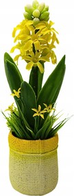 Jácint sárga mesterséges cserépben 7×7×24 cm virág dekoráció kicsi