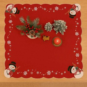 Karácsonyi hímzett terítő Hóember piros 85x85 cm TiaHome