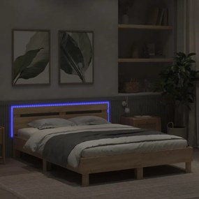 sonoma tölgy színű ágykeret fejtámlával és LED-del 150x200 cm