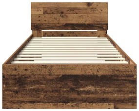 vidaXL Ágykeret LED -es lámpákkal Öreg fa 90 x 200 cm Faanyag