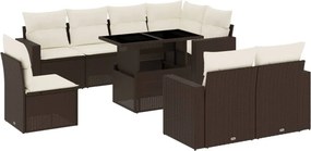 vidaXL 9 részes barna polyrattan kerti ülőgarnitúra párnákkal