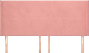 rózsaszín bársony fejtámla szárnyakkal 183x16x118/128 cm