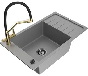 Mexen Elias 1-medencés gránit mosogató csepegtetővel és Duo konyhai csapteleppel, szürke - 6511-71-671701-57-B