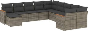 vidaXL 11 részes szürke polyrattan kerti ülőgarnitúra párnákkal