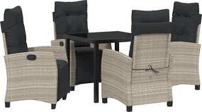 vidaXL Kert étkező szett párnával 5 pcs Világosszürke polirattan