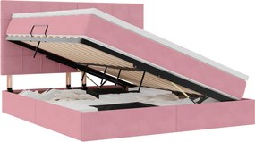 vidaXL Ágy tárolóval és LED lámpával Rózsaszín 180 x 200 cm Bársony