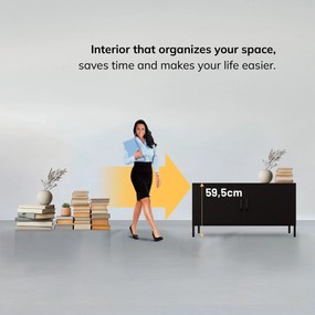 Fém TV-szekrény lábakkal, fekete, 1150x595x400 mm: ROSA Modern