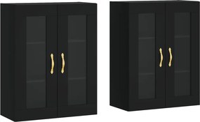 vidaXL 2 db fekete szerelt fa falra szerelhető szekrény
