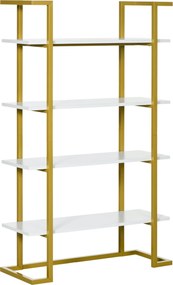 HOMCOM 4-Szintes Emelt és Többcélú Könyvespolc, MDF-ből és Acélból, 92x35x152cm, Fehér és Arany | Aosom