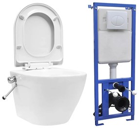 Fehér kerámia falra szerelhető perem nélküli WC tartály
