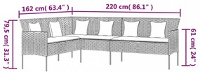 L-alakú szürke polyrattan kerti kanapé párnával