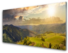 Akrilkép Mountain Meadow Sunset 100x50 cm 2 fogas