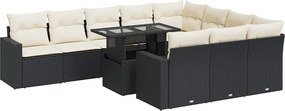 vidaXL 11 részes fekete polyrattan kerti ülőgarnitúra párnákkal