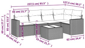 6 részes világosszürke polyrattan kerti ülőgarnitúra párnákkal